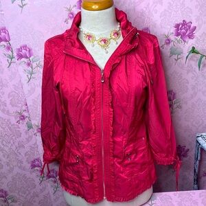 🌹 White House Black Market 🌹 Women's Cherry Red Satin Ruffle Jacket